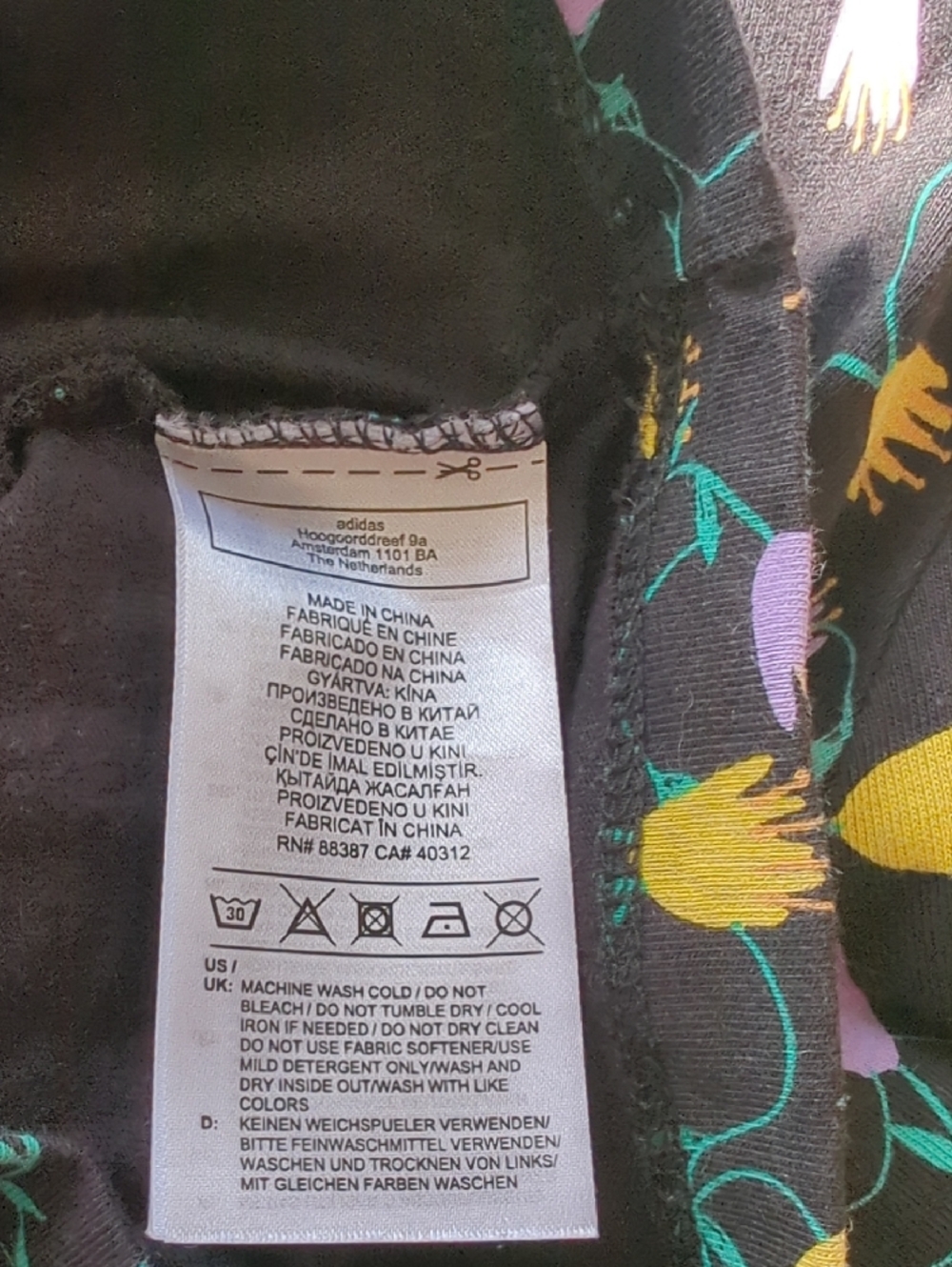 adidas Black Floral Short Sleeve Tee with White Stripes - Picture 13 of 13